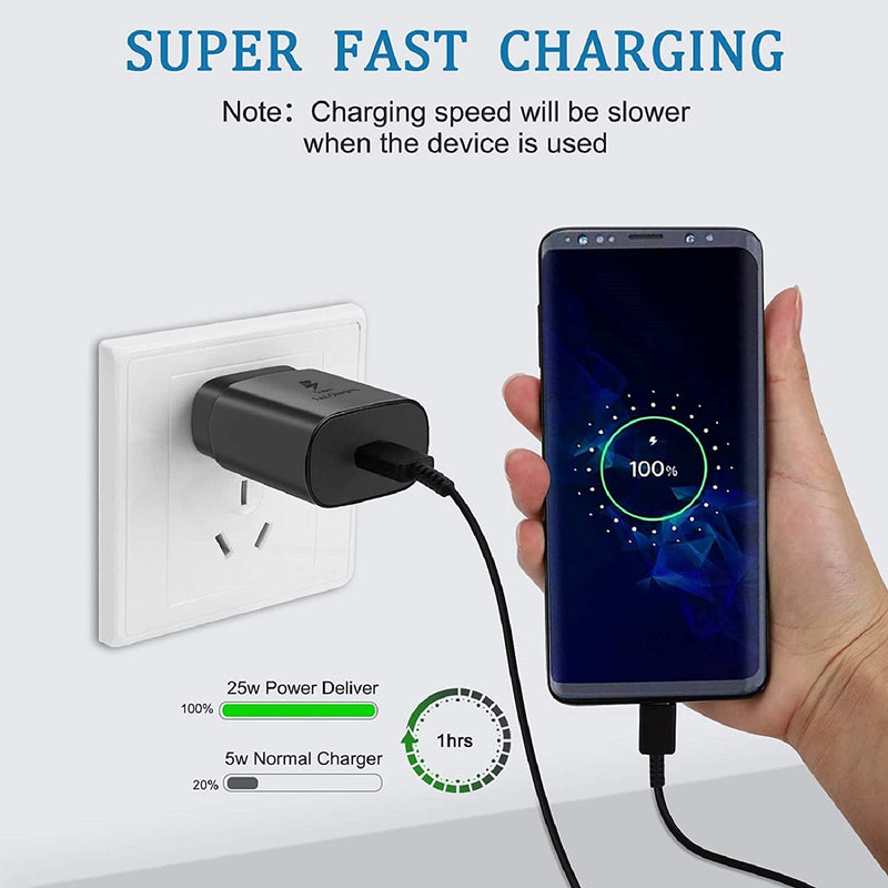 [Australia - AusPower] - Super Fast Charger, 25W Type C Super Fast Charging,Wall Charger with USB Type C Cable【5ft 】 for Samsung Galaxy S21/21 Ultra/S21 Plus/S20/S20 Ultra/Note 20 Ultra/Note 10 Plus/S10/S10e/S9 Plus/S8 Plus 