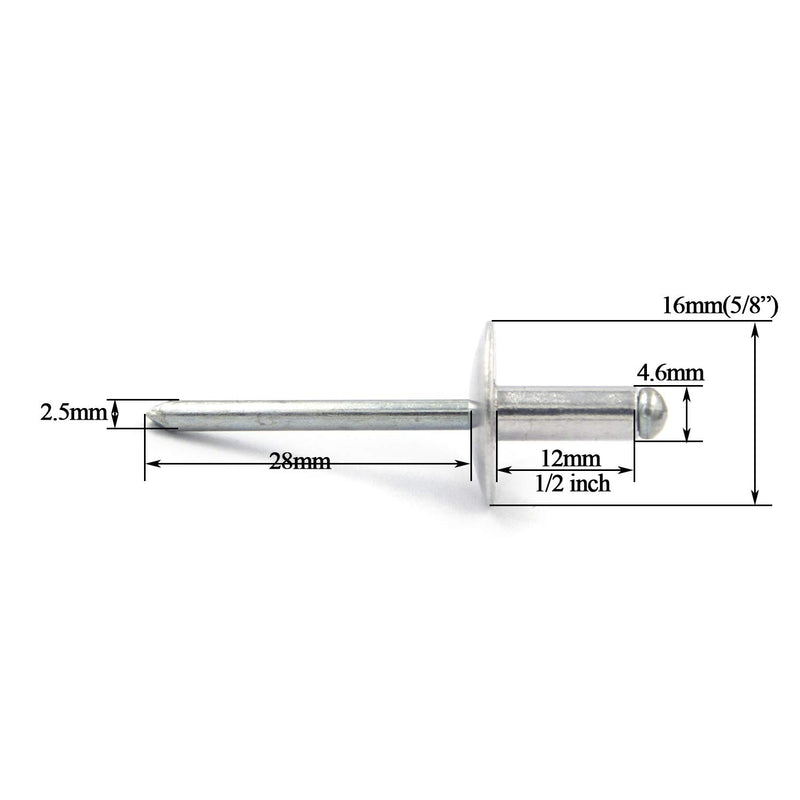 [Australia - AusPower] - 60pcs Large Flange Blind Rivets, Aluminum,Flange Diameter 5/8" (16 mm),Pop Rivets Assortment Kit Blind Rivet,3/16" x 1/2",Grip Range(4.8-8mm) 3/16"×1/2"(4.8×12mm) 