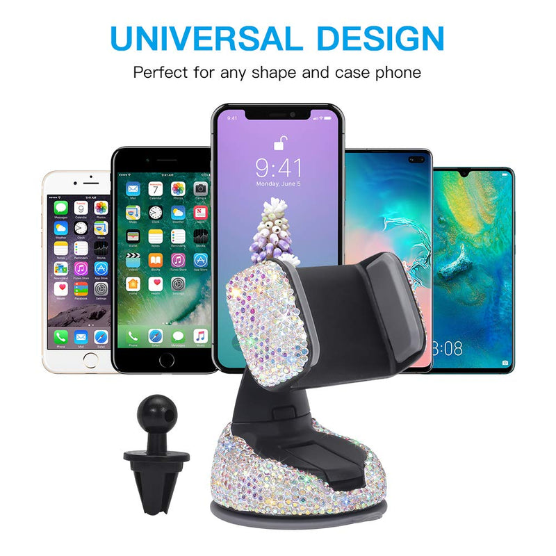 [Australia - AusPower] - SAVORI Bling Car Phone Mount Rhinestone Crystal Car Interior Decoration Universal Cell Phone Holder Clip with Air Vent Base for Dashboard Windshield and Air Vent (AB) AB 