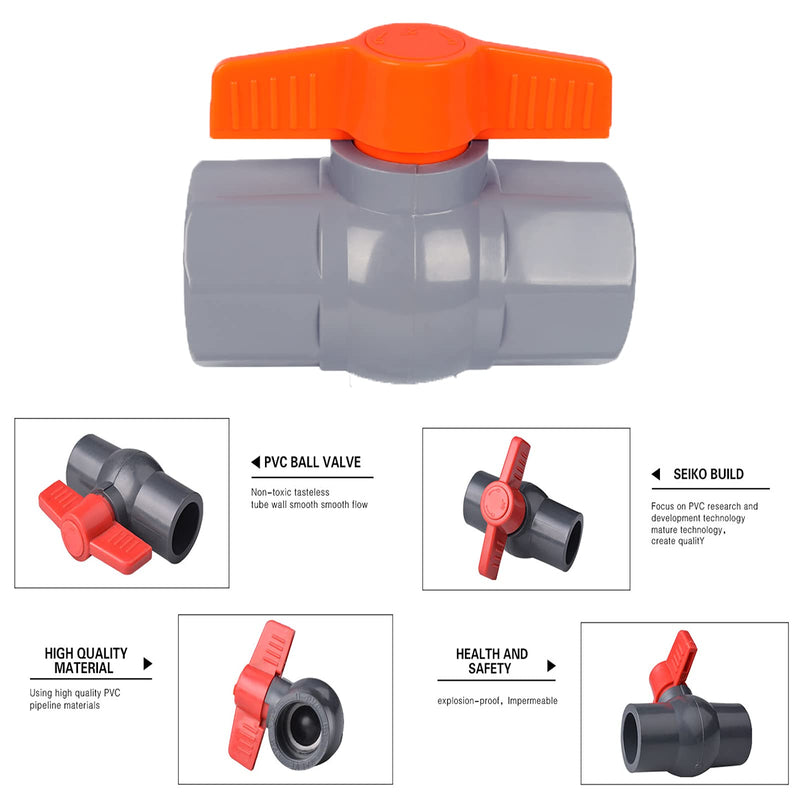[Australia - AusPower] - 3/4 inch Inline Slip PVC Ball Valve Schedule 80 Compact T-Handle Water Shut-Off Valves Octagonal Ball Valve Socket Valve for Irrigation and Water Treatment Swimming Pool Equipment Water (3/4 inch, 2) 3/4 inch 