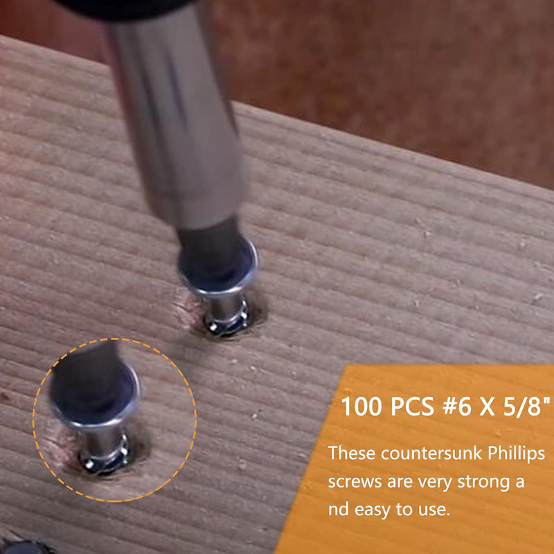 [Australia - AusPower] - #6 X 5/8" Stainless Steel Wood Screw 100 pcs - Flat Head Self Tapping Screw Metal Screws, Pointed Tail, Full Thread #6 X 5/8" 