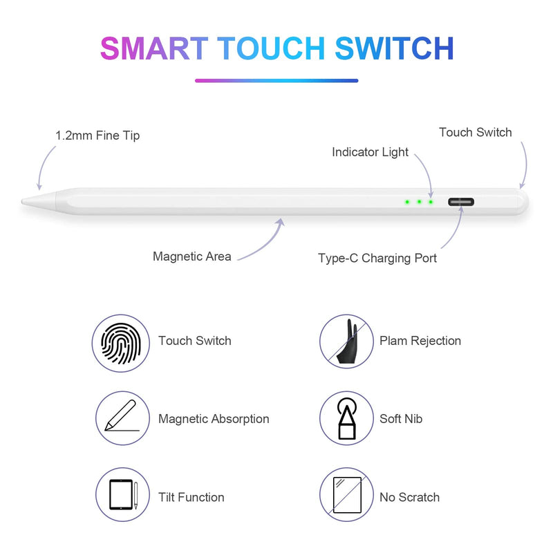 [Australia - AusPower] - Stylus Pen for iPad, Stylus Pencil for (2018-2022) iPad Pro 11/12.9, iPad 9th/8th/7th/6th Gen, iPad Air 5th/4th/3rd Gen, iPad Mini 6th/5th Gen for iPad Accessories Magnetic Stylus Pen with 4 Pen Heads 