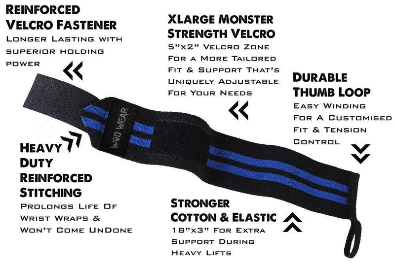 [Australia - AusPower] - WOD Wear Elastic Wrist Wraps for Powerlifting, Strength Training, Bodybuilding, Cross Training, Olympic Weightlifting, Yoga Support - One Size Fits All - 100% Black 