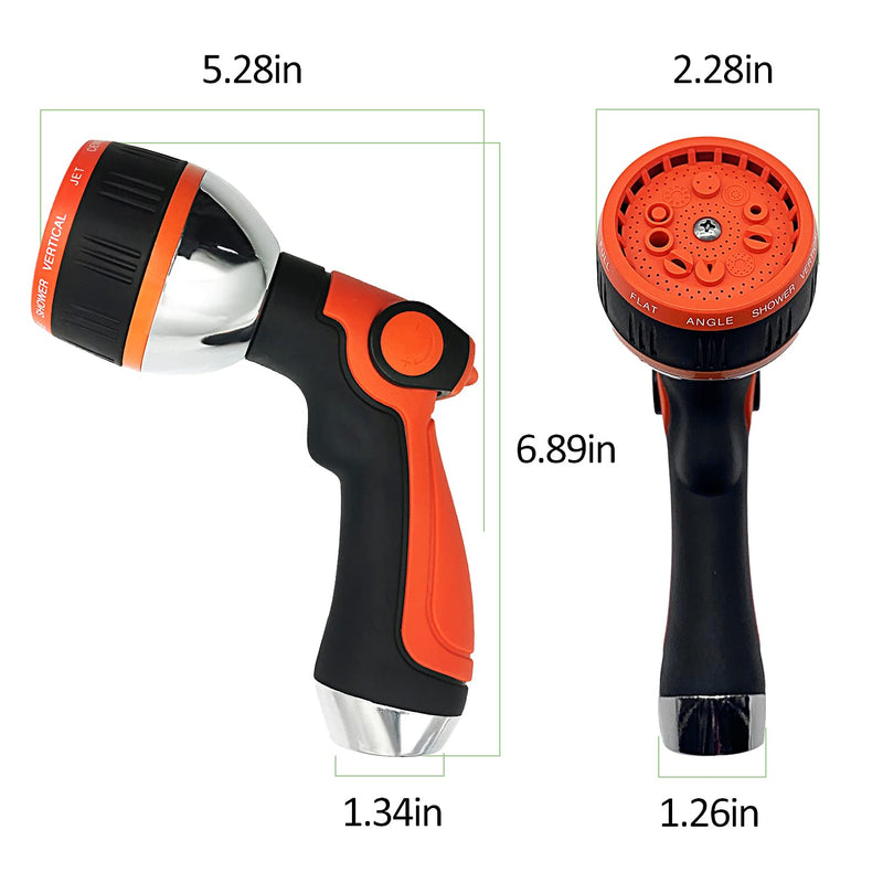 [Australia - AusPower] - GUDWING Garden Hose Nozzle, 10 Spray Patterns, On /Off Valve Thumb Control, High Pressure Water Hose Nozzle for Garden Hose, Garden Hose Spray for Outdoor Watering, Cleaning, Washing Cars, Bath Pets Acrylonitrile Butadiene Styrene Orange 