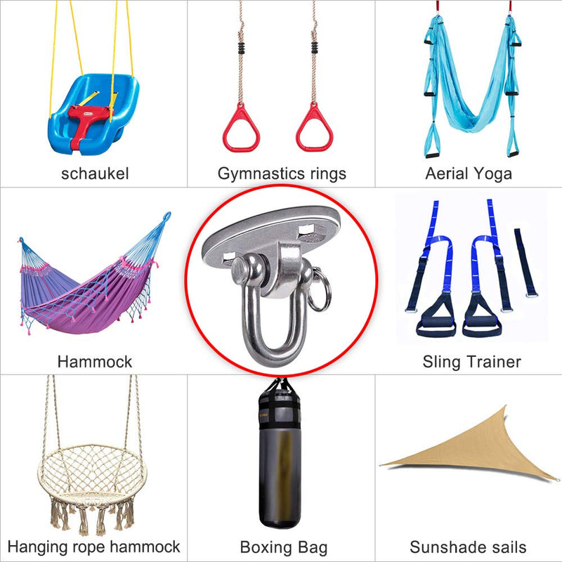 [Australia - AusPower] - SELEWARE 2 Pieces 2000 lb Capacity Stainless Steel 180° Swing Hangers, Heavy Duty Swing Hooks for Concrete Ceiling Wooden, Hanging Hardware for Por Porch Playground Hammock Gym Swing Sets 