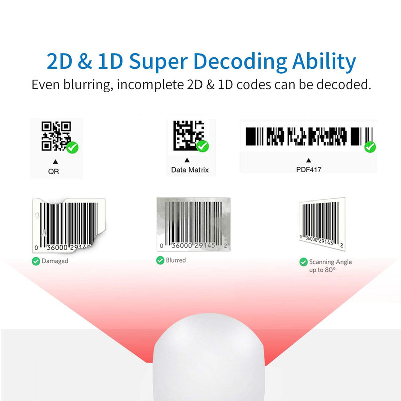 [Australia - AusPower] - 1D 2D QR Omnidirectional Hands-Free Automatic Barcode Scanner Reader .Symcode USB Barcode Reader Automatic Image Sensing Barocde Scanner .Capture Barcode from Mobile Phone Screen Barcode Scanner 2D White 