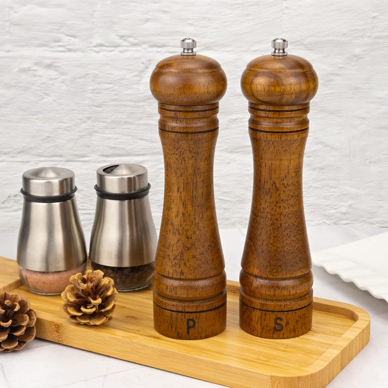 [Australia - AusPower] - XQXQ Wood Salt and Pepper Mill Set, Pepper Grinders, Salt Shakers with Adjustable Ceramic Rotor- 8 inches -Pack of 2 