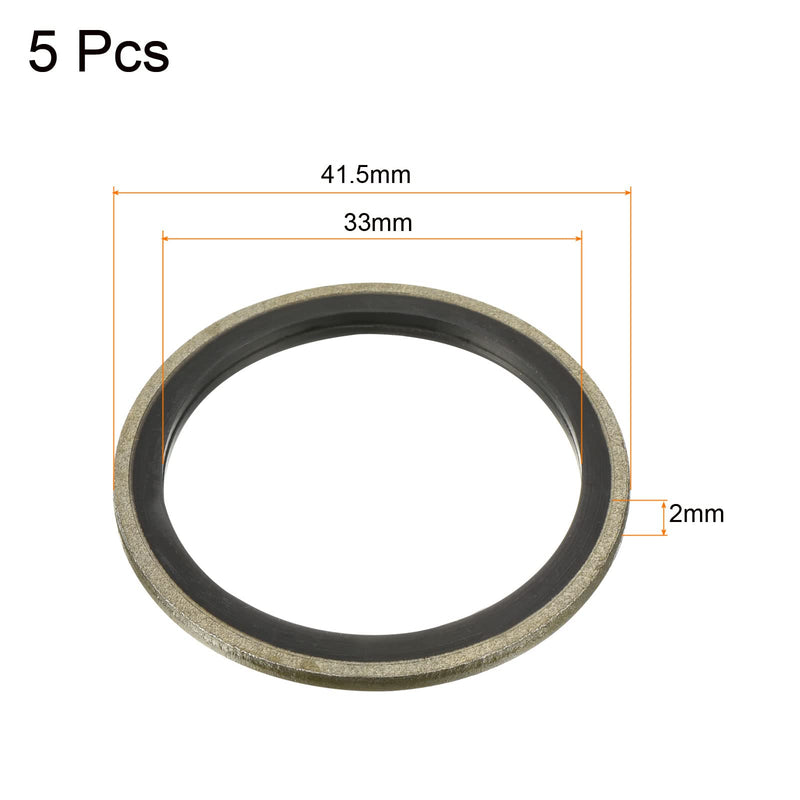 [Australia - AusPower] - MECCANIXITY Bonded Sealing Washers M33 41.5x33x2mm Carbon Steel Nitrile Rubber Gasket, Pack of 5 