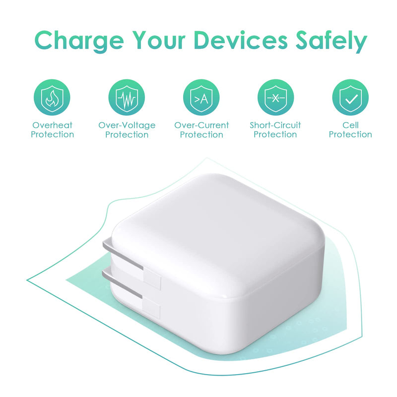 [Australia - AusPower] - iPad Charger iPhone Charger, 12W Foldable USB Charger Block USB Wall Charger with 3FT USB to Lightning Cable, Phone Charger for iPad, iPad Mini, iPad Air 1/2/3, iPad Pro 10.5 Inch, iPhone 13/12/X/8/7 