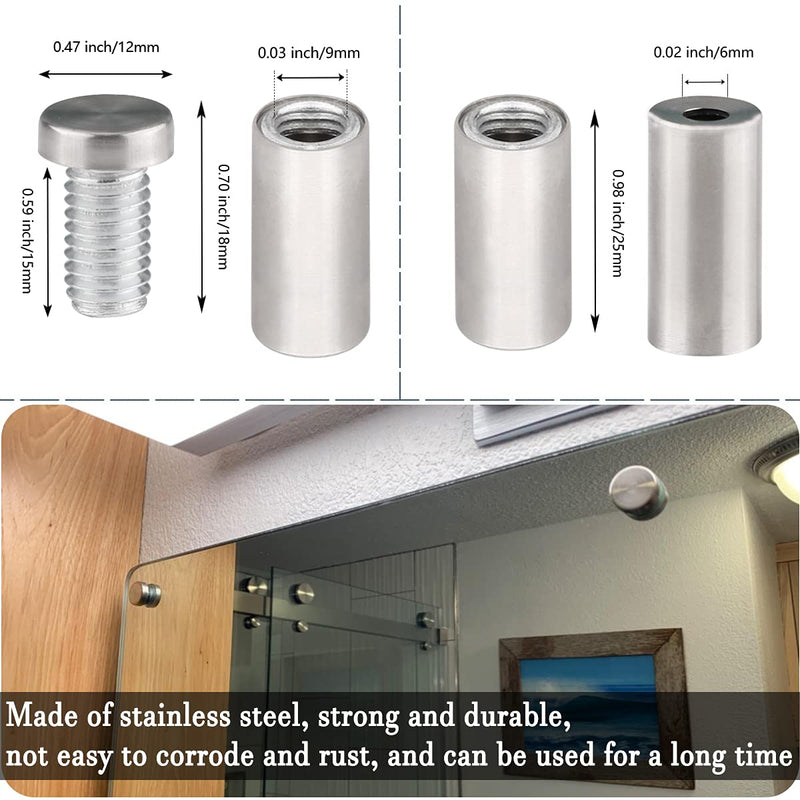 [Australia - AusPower] - Standoff Screws, 20-Pack 1/2 x 1.18in Stainless Steel Glass Stand-Offs, Mounting Glass Hardware Sign, for Hanging Acrylic Picture Frame Dry Erase Board Advertising Nail Stainless Steel 1/2 x 1.18 inch 