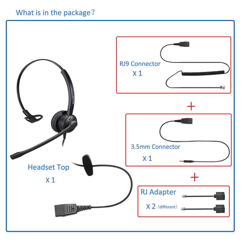 [Australia - AusPower] - Telephone Headset with RJ9 & 3.5mm Connectors for Landline Deskphone and Smartphone PC Laptops, Call Center Office Headset with Noise Canceling Microphone for Yealink Grandstream Snom 