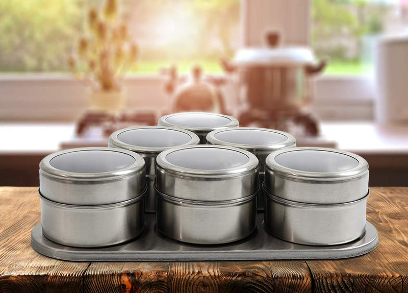 [Australia - AusPower] - Magnetic Spice Rack - 6 Stainless Spice Jars for Seasoning - Magnetic Spice Containers for the Kitchen, Dining Table, and Refrigerator - 2.50" x 8.00" x 8.00" 