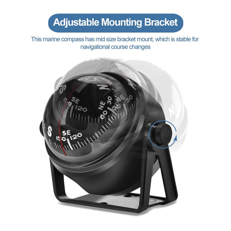 [Australia - AusPower] - Yosoo Health Gear Boat Compass, Adjustable Marine Ball Night Vision Compass, Navigation Marine Compass with Adjustable Mounting Bracket for Car Watercraft Boat Caravan Truck 