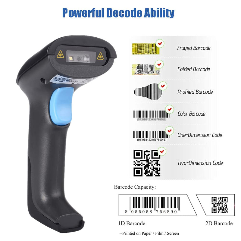 [Australia - AusPower] - REALINN Cordless Barcode Scanner 1D 2D QR Code Scanner USB Rechargeable 1D 2D Automatic Handhold Barcode Reader Cordless with USB Receiver for Warehouse POS and Computer 