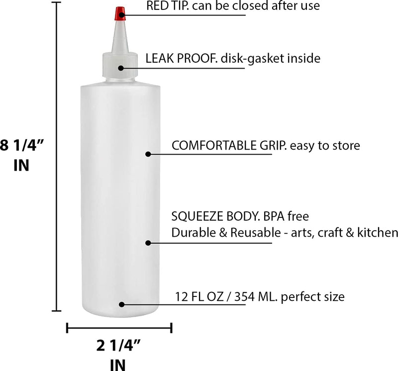 [Australia - AusPower] - BRIGHTFROM Condiment Squeeze Bottles, 12 OZ Empty Squirt Bottle with Red Top Cap, Leak Proof - Great for Ketchup, Mustard, Syrup, Sauces, Dressing, Oil, Arts and Crafts, BPA FREE Plastic - SET of 2 