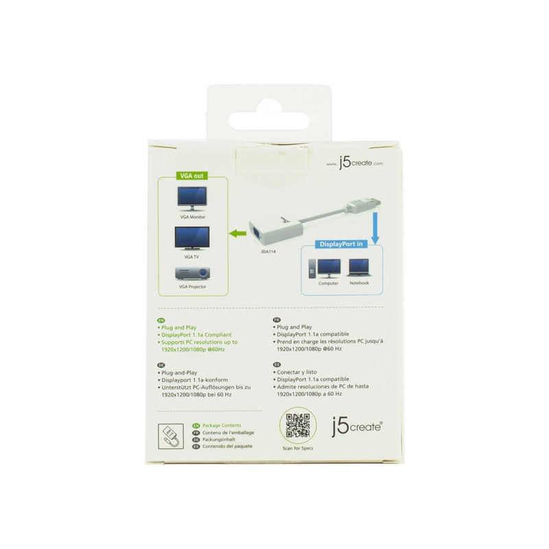 [Australia - AusPower] - j5create DisplayPort to VGA Adapter- 4K 1080p @ 60 Hz | 1.62 Gbps and 2.7 Gbps | Compatible with Apple iMac or MacBook, PC, HDTV, Projectors and More 