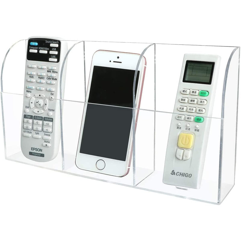 [Australia - AusPower] - Pansyling Large Acrylic 3-Slot Wall Mounted Smart Phone Charging Holder Station Clear Hanging TV Remote Control Holder Organizer Acrylic Wall Pocket Container Bedside Nightstand Clear Phone Charging Stand Caddy Media Organizer Box 3-Slot Phone Holder 