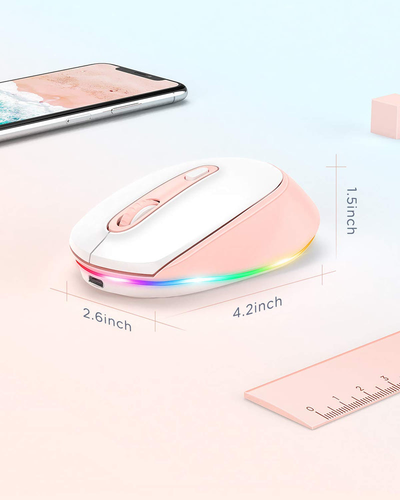[Australia - AusPower] - seenda Bluetooth Mouse, Ultra Quiet Rechargeable Light Up Wireless Mouse (Bluetooth 3.0/5.0+USB) with LED Rainbow Lights for Computer Laptop Notebook Chromebook Mac Windows, Pink A, Pink Mouse for Laptop 