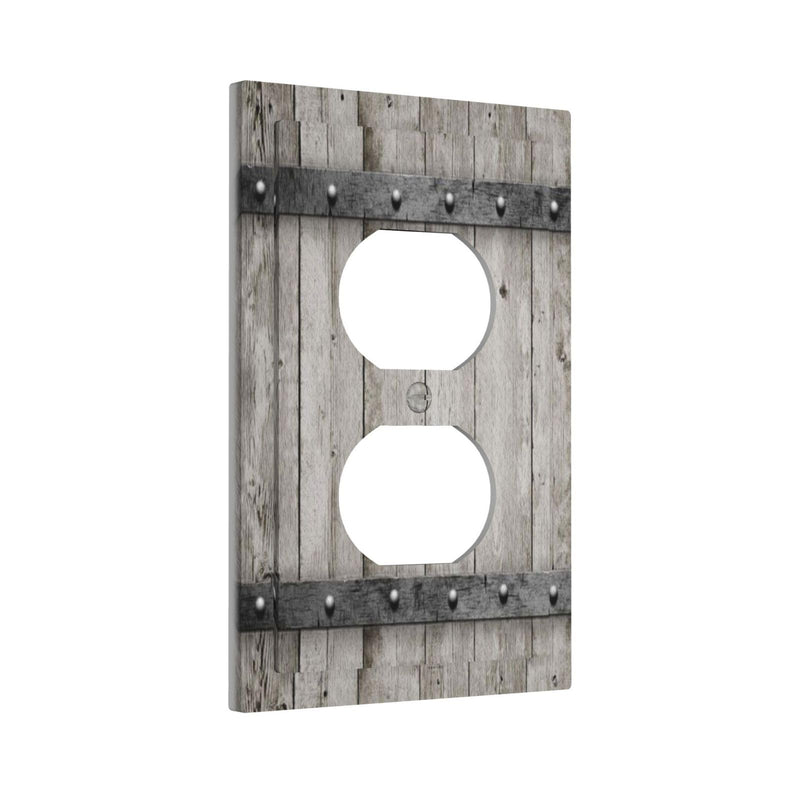 [Australia - AusPower] - Outlet Cover 1 Gang Old Distressed Barn Door Gray Natural Grey Wood Grain Light Switch Cover Single Duplex Wall Plate Covers Switchplate Covers Electrical Faceplate For Country Bedroom Decor(2 PACK) 1 Gang Duplex(2 pack) 