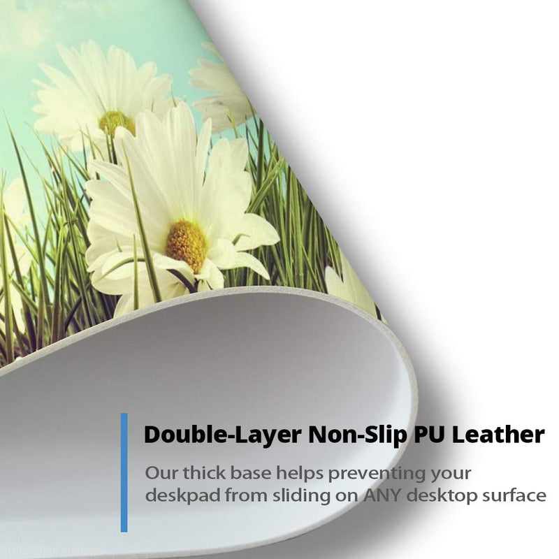 [Australia - AusPower] - QIYI Desk Pad Large Keyboard and Mouse Pad for Laptop Computer, PU Leather Desk Cover Protector, Desk Décor Accessories for Office Home Work Writing Gaming 31.5" x 15.7" - Daisies in Summer 31.5" x 15.7" 