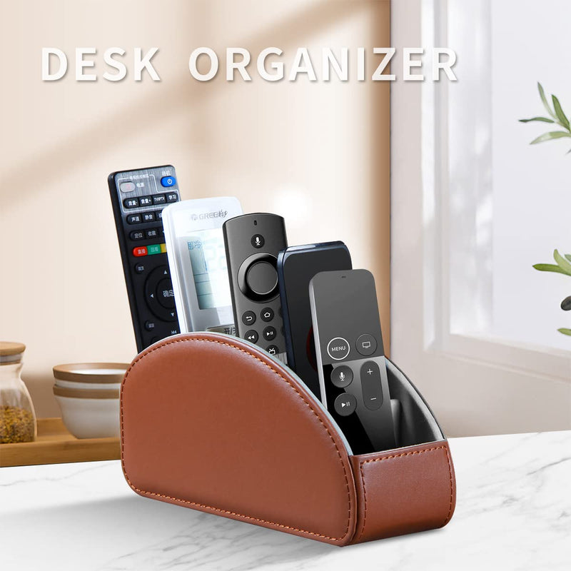 [Australia - AusPower] - Remote Control Holder for Remote Control, 5 Compartments Nightstand TV Remote Caddy Organizer for DVD, Media, Blu-Ray, Heater Controllers, Mobile Phone, Glasses and Office Supplies Storage Box Brown Small 