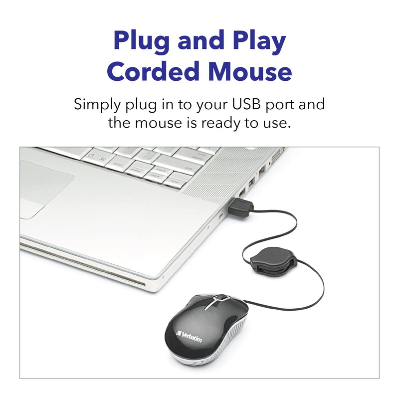 [Australia - AusPower] - Verbatim USB Corded Mini Travel Optical Wired Mouse for Mac and PC - Commuter Series Blue 