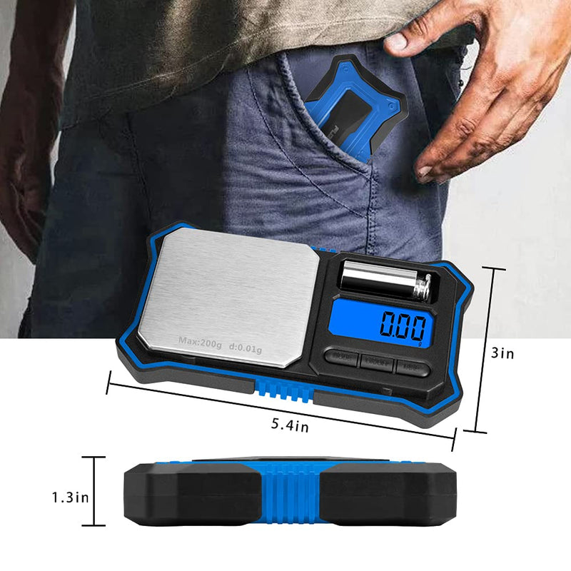 [Australia - AusPower] - Fuzion Digital Pocket Scale, 200g x 0.01g Jewelry Gram Scale, 6 Units Conversion, LCD Back-Lit Display, Use for Jewelry/Medicine/Food/Powder/Herb(Battery Included) Blue 
