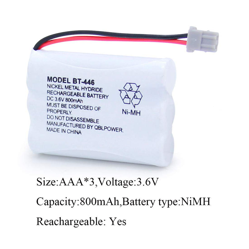 [Australia - AusPower] - QBLPOWER BT446 BT-446 Cordless Phone Battery Rechargeable Compatible with Uniden BBTY0503001 BT-1004 BT-1005 GE-TL26402 BT-504 CPH-488B 3.6V 800mAh (2 Pack) 