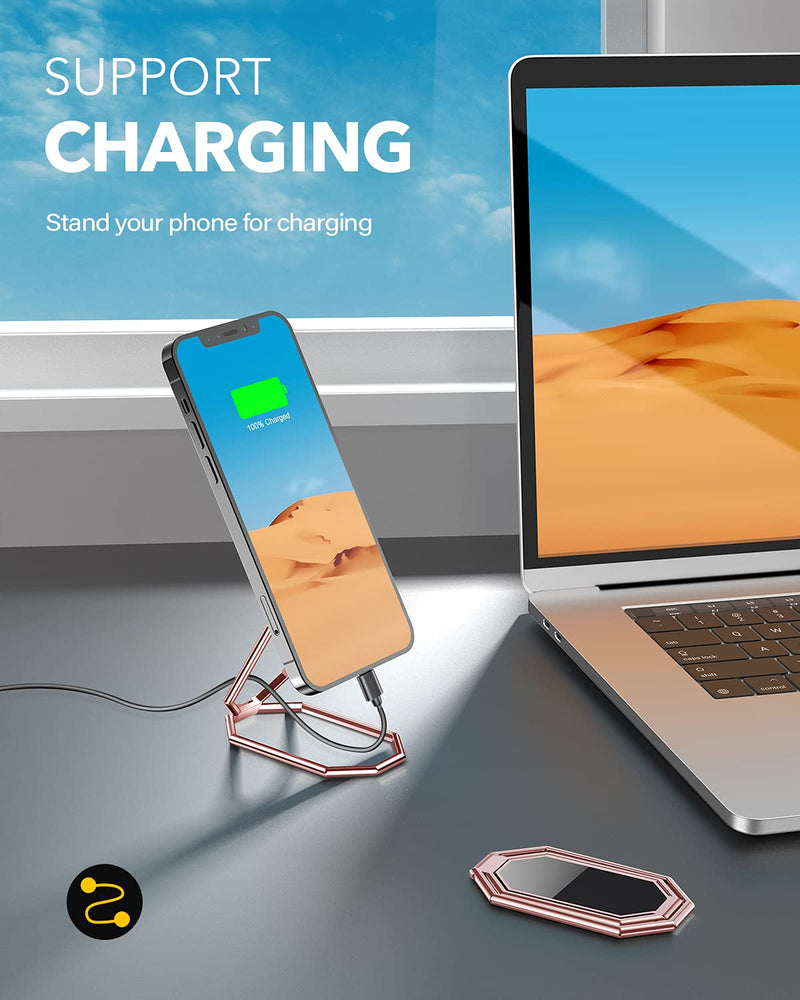 [Australia - AusPower] - 【Foldable & Adjustable】 Cell Phone Ring Holder Finger Kickstand,【Thick Case & Big Phones Friendly】 Cell Phone Holder for Hand, 【Triptych】 iPhone Ring Holder Grip,【Magnetic】 Cell Phone Grip Holder Rose Gold 