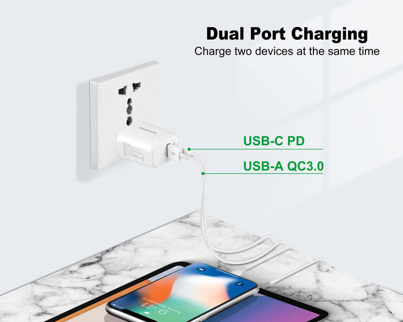 [Australia - AusPower] - USB C Fast Charger, Hadisala 20W Dual-Port PD USB C/QC 3.0 Wall Charger, Portable Travel Power Adapter Cell Phone Charger Compatible with iPhone 13/Mini/Pro Max, iPad Pro, AirPods Pro, Galaxy and More 