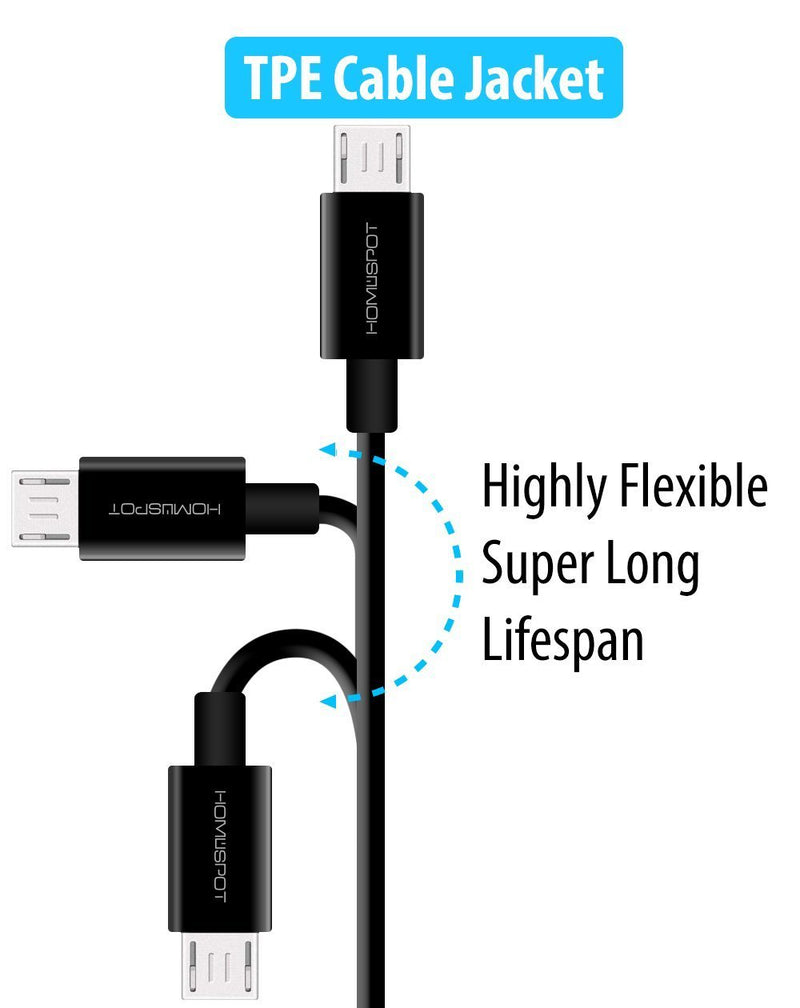 [Australia - AusPower] - HomeSpot Value Pack 3.3ft (1m) Micro-USB Cord with USB Wall Charger Plug 5V1A USB for Samsung, LG, HTC, Google, Kindle, Sony, Nokia - 4 Pack Black 4 Pack - Black 