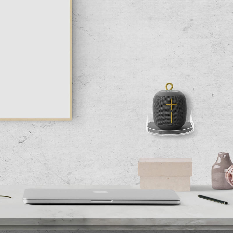 [Australia - AusPower] - TXesign Small Floating Shelf-5.3 inches Wall Speaker Shelf Small Shelf for Bluetooth Speaker, Action Figures, Webcam, Mesh Router Acrylic Speaker Mount (Silky White & Transparent) Silky White & Transparent 