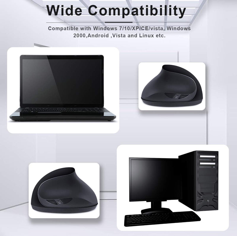 [Australia - AusPower] - Left-Handed Mouse,2.4GHz Ergonomic Vertical DPI 800/1200/1600 Wireless Mouse with USB Receiver for Small Hand,Black Black 