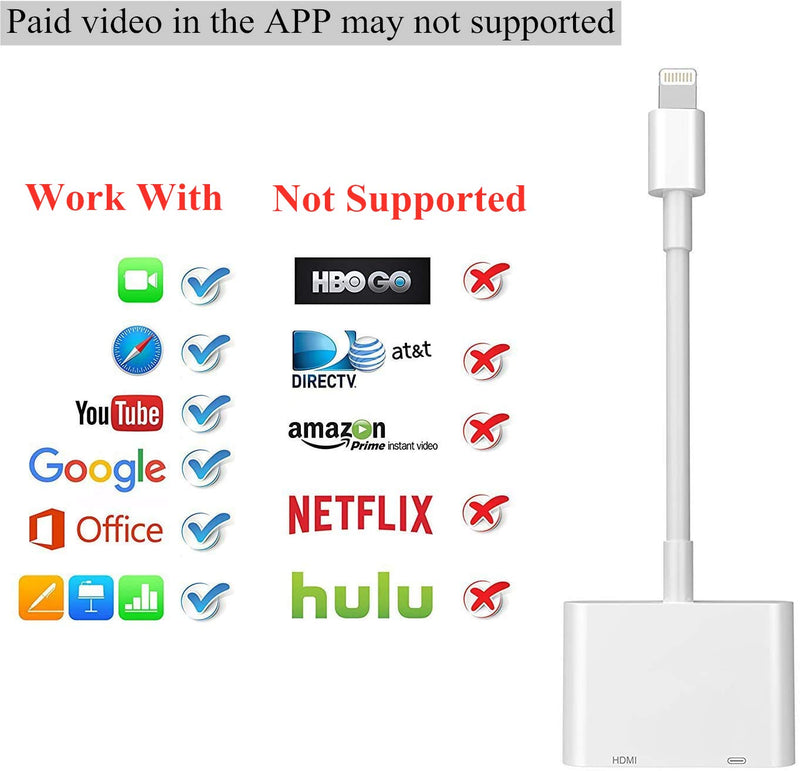 [Australia - AusPower] - [Apple MFi Certified] Lightning to HDMI Digital AV Adapter Compatible with iPhone to HDMI Adapter 1080P TV Adapter, Sync Screen HDMI Connector with Charging Port for iPhone/ipad/iPod Models white 