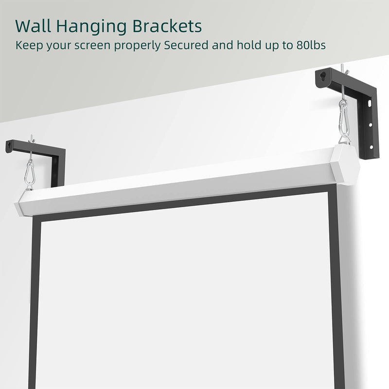 [Australia - AusPower] - Black Universal Projector Screen L-Bracket Wall Hanging Mount 6 inch Adjustable Extension with Hook Manual, for Wall or Ceiling Mount Home Projector and Movie Screens, 80 Lb Capacity Each 