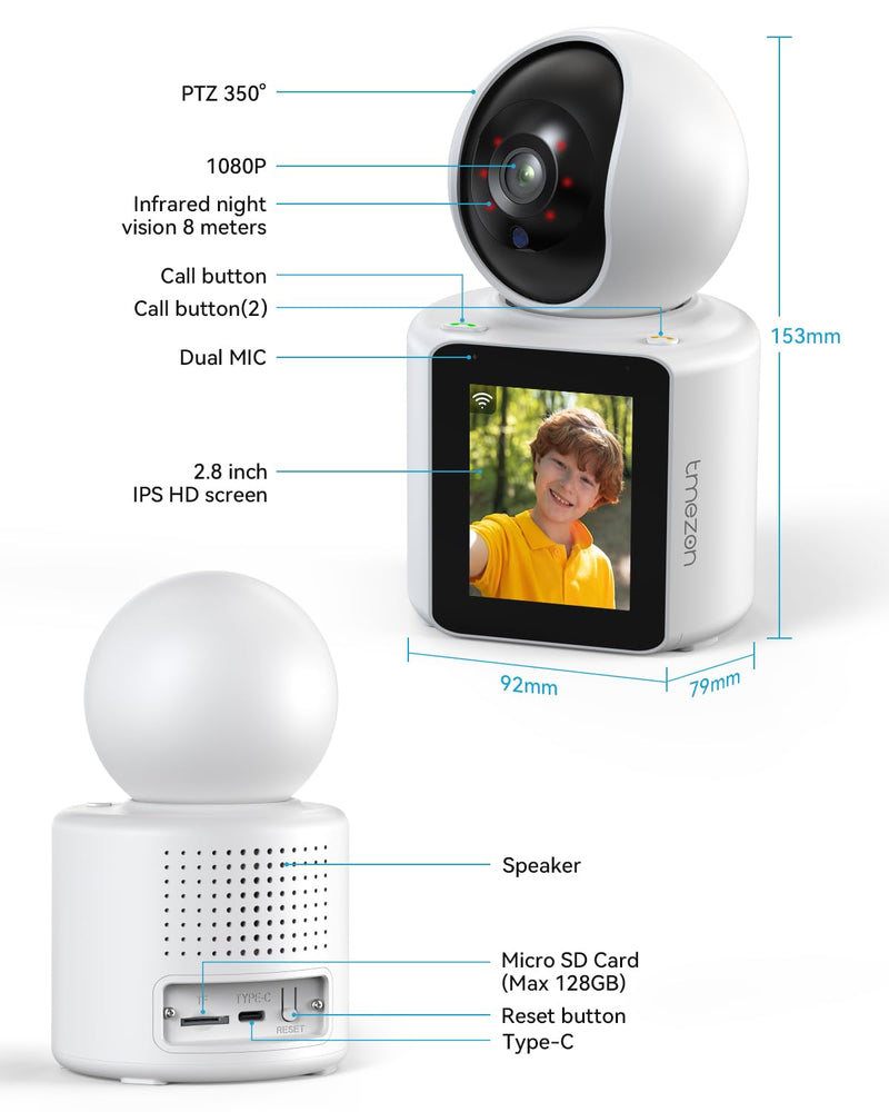 [Australia - AusPower] - TMEZON Video Pet Dog Camera Indoor Two Way Wireless Security Camera Monitor 1080P with Phone app and Motion Detection,Baby/Elderly/Nanny Audio Calling Device Pan Tilt 1pk camera 