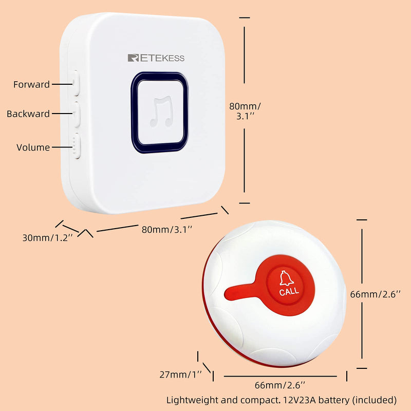 [Australia - AusPower] - Retekess TH003 Wireless Caregiver Pager,Nurse Calling System for Home,Press Easily,4 Level Volume,1 Alert Receiver,2 Call Buttons for Elderly,Patient 