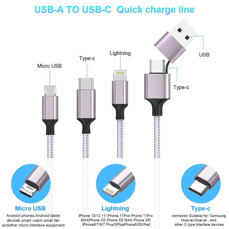 [Australia - AusPower] - Multi 5 in 1 Universal USB C Fast Charging Cable 10FT/3M USB Long iPhone Charger Cord USB A/C to Lightning +Type C+Micro USB Nylon Braided Sync Charger Cord Adapter for Android/iPhone/Tablets MY-MA-HDK071 