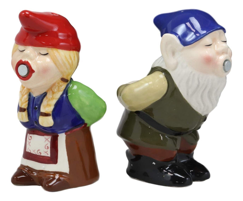 [Australia - AusPower] - Ebros Gift Adorable Kissing Mr And Mrs Gnome Couple Salt And Pepper Shakers Ceramic Figurine Set Collectible Magnetic Attractives Whimsical Gnomes Cottage Kitchen Table Centerpieces Accent 