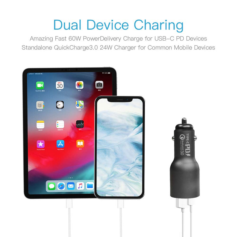 [Australia - AusPower] - ABCOOL USB C PD PPS Car Charger - 84W Dual Port Fast Charging Adapter with 60W Power Delivery for MacBook Pro/Air, iPad Pro, iPhone, Samsung Galaxy and Ultrabook Laptop Notebook, 24W QC3 for Android 