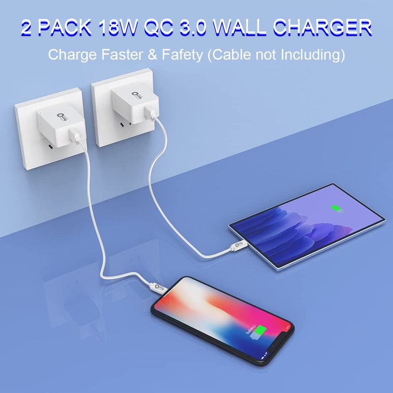 [Australia - AusPower] - Quick Charge 3.0 Charger, QTREE 2-Pack 18W QC 3.0 USB Fast Charging Adapter Block Compatible with Wireless Charger, Galaxy S10e/S10/S8/Plus, Note 9/8, LG V40/V30+, iPhone, iPad and More white 