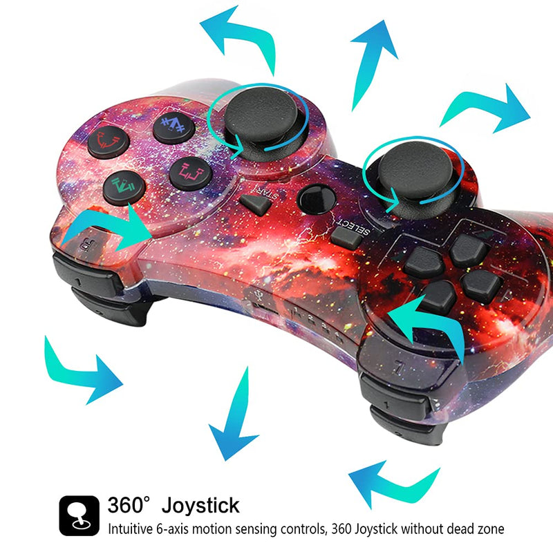 [Australia - AusPower] - CHENGDAO Wireless Controller 2 Pack Compatible with Playstation 3 with High Performance Double Shock,Motion Control,USB Cable (Skull + Galaxy) Skull + Galaxy 