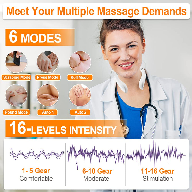 [Australia - AusPower] - Neck Massager with Heat-Congshin Intelligent Portable Neck Massager for Pain Relief, Cordless Pulse Neck Massager with Voice Broadcast & 6 Modes 16 Levels Intensity Massage for Office Home Outdoor Use 