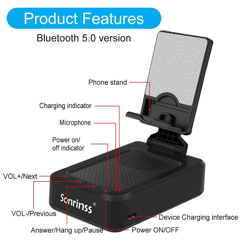 [Australia - AusPower] - Cell Phone Stand with Bluetooth Speaker, Wireless HD Surround Sound Cell Phone Speakers, Adjustable Phone Holder for Desk, Compatible with iOS & Android Smartphone, Suitable for Indoors, Outdoors 