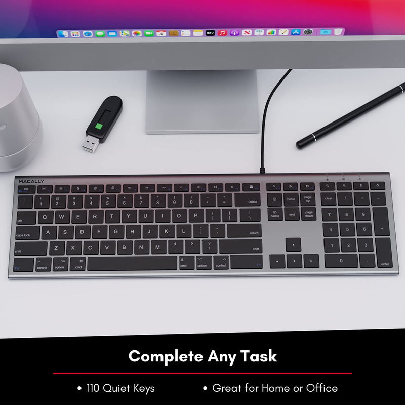 [Australia - AusPower] - Macally Ultra-Slim USB Wired Computer Keyboard - Works Great as Both a Windows or Wired Mac Keyboard - Compatible Full Size Apple Keyboard with Numeric Keypad for Mac Mini, iMac, MacBook - Space Gray Space Grey 