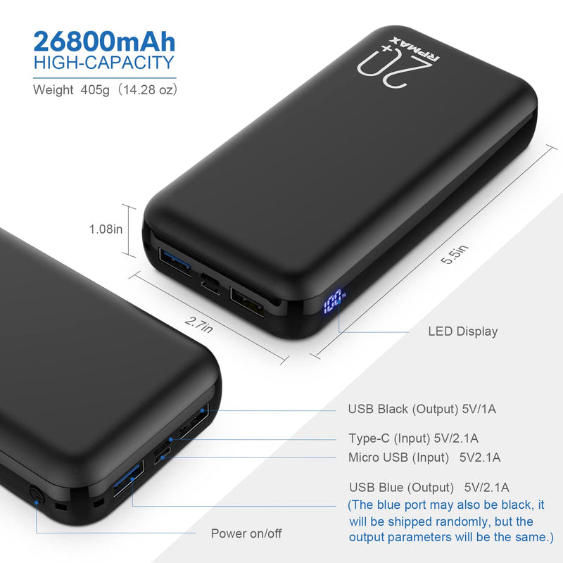 [Australia - AusPower] - RPMAX Portable Charger Power Bank 26800mAh with Hidden LED Display & 2 USB Outputs, High Capacity 5V Cell Phone Charger External Backup Battery Pack Compatible with iPhone,iPad,Samsung Galaxy,Android. 