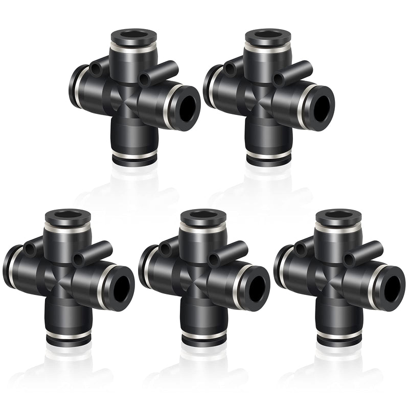 [Australia - AusPower] - TAILONZ PNEUMATIC 4 Way 3/8 Inch OD Straight Push Fittings Plastic Quick Release Connectors Air Line Fittings PZA-3/8 (Pack of 5) 3/8''OD 