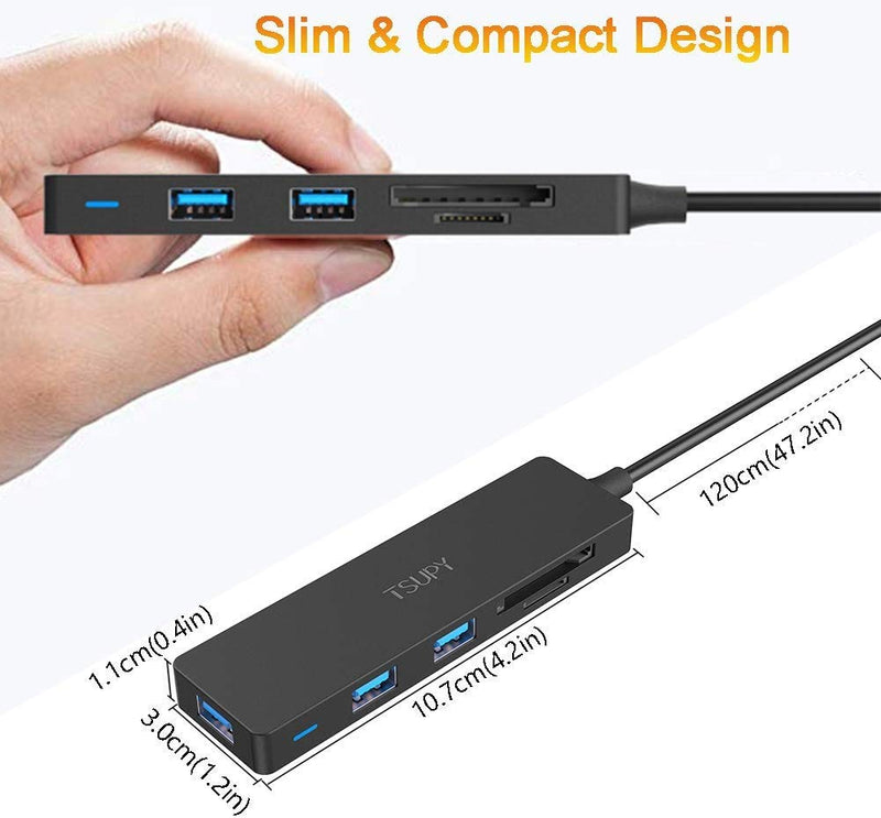 [Australia - AusPower] - TSUPY USB 3.0 Hub Multi USB Data HUB with 4ft/48inch Extended Cable,SD/TF Card Reader & 3 USB 3.0 Ports Compatible for PC, Laptops, Surface Pro, MacBook, Mac Mini, iMac Pro 
