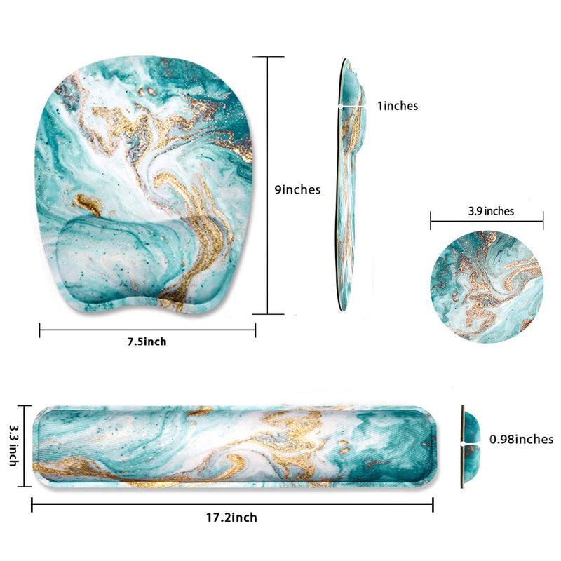 [Australia - AusPower] - Keyboard Wrist Rest Mouse Pad Wrist Support for Computer/Laptop Memory Foam Keyboard Pad Ergonomic Hand Rest Wrist Cushion for Home Office Gaming - Green Marble 