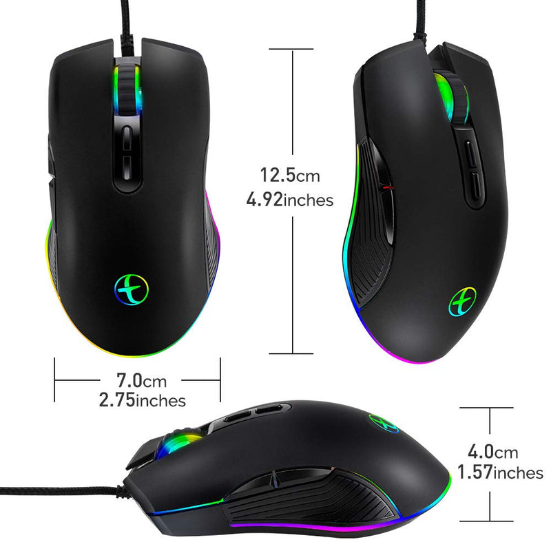 [Australia - AusPower] - Ergonomic Gaming Mouse with 4 Backlight Modes up to 3200 DPI，RGB Wired USB Mouse with 7 Buttons for Laptop PC Computer Games & Work (USB Port) USB Port 